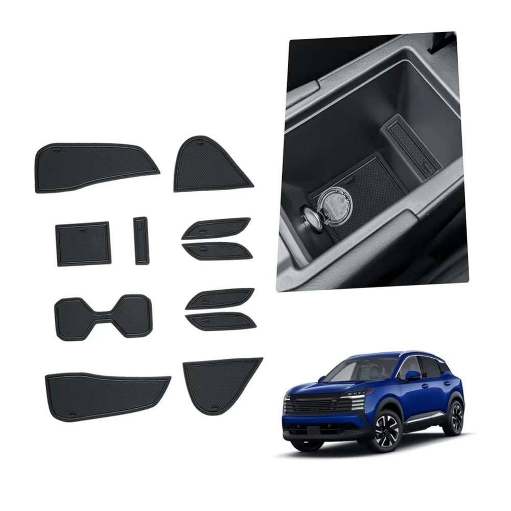 BIBIBO 11Pc Car Gate Slot Mats for 2025 Nissan Kicks S SV SR Accessories Black